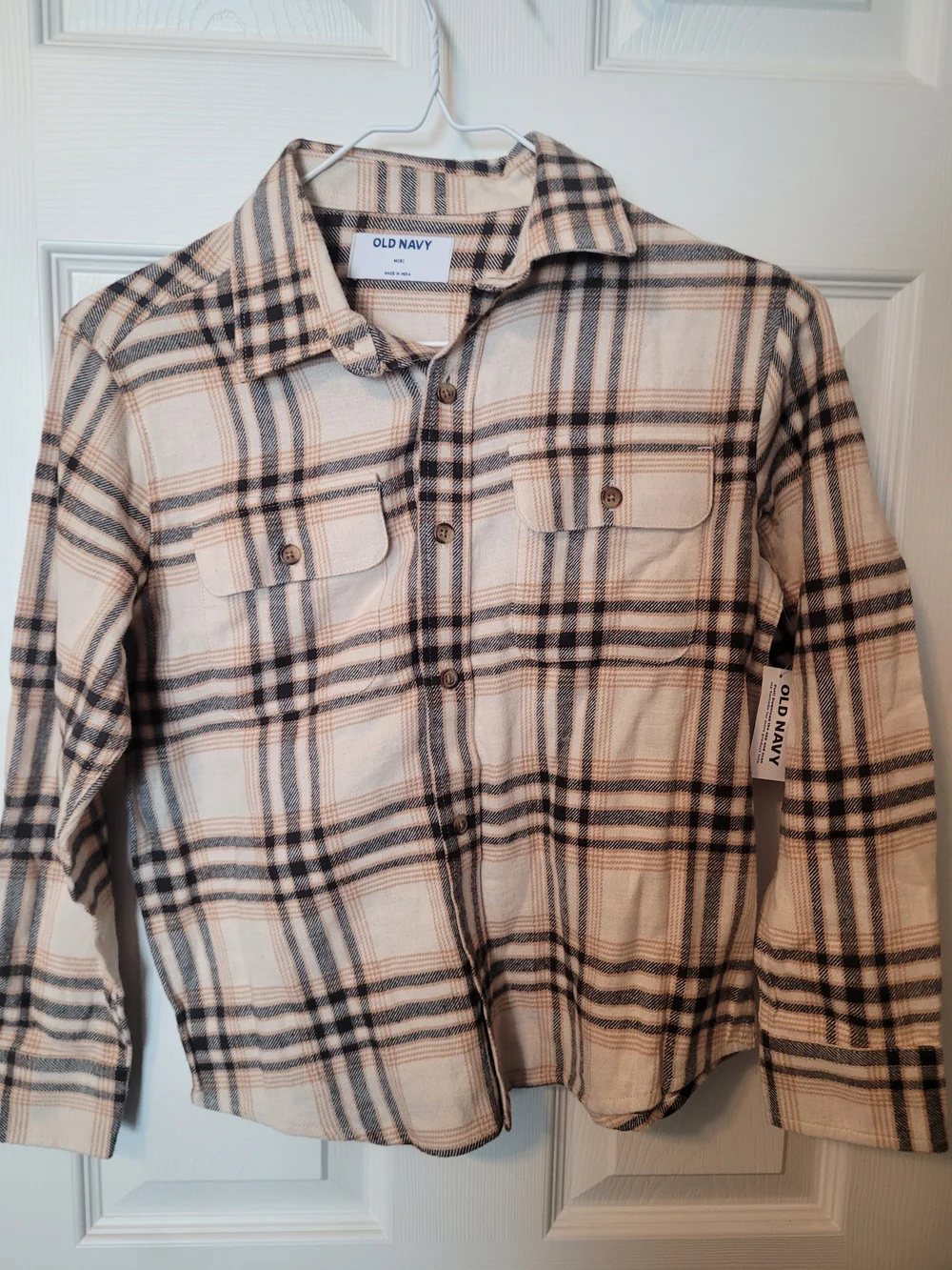 Old Navy Beige & Black Plaid Button-Up Shirt